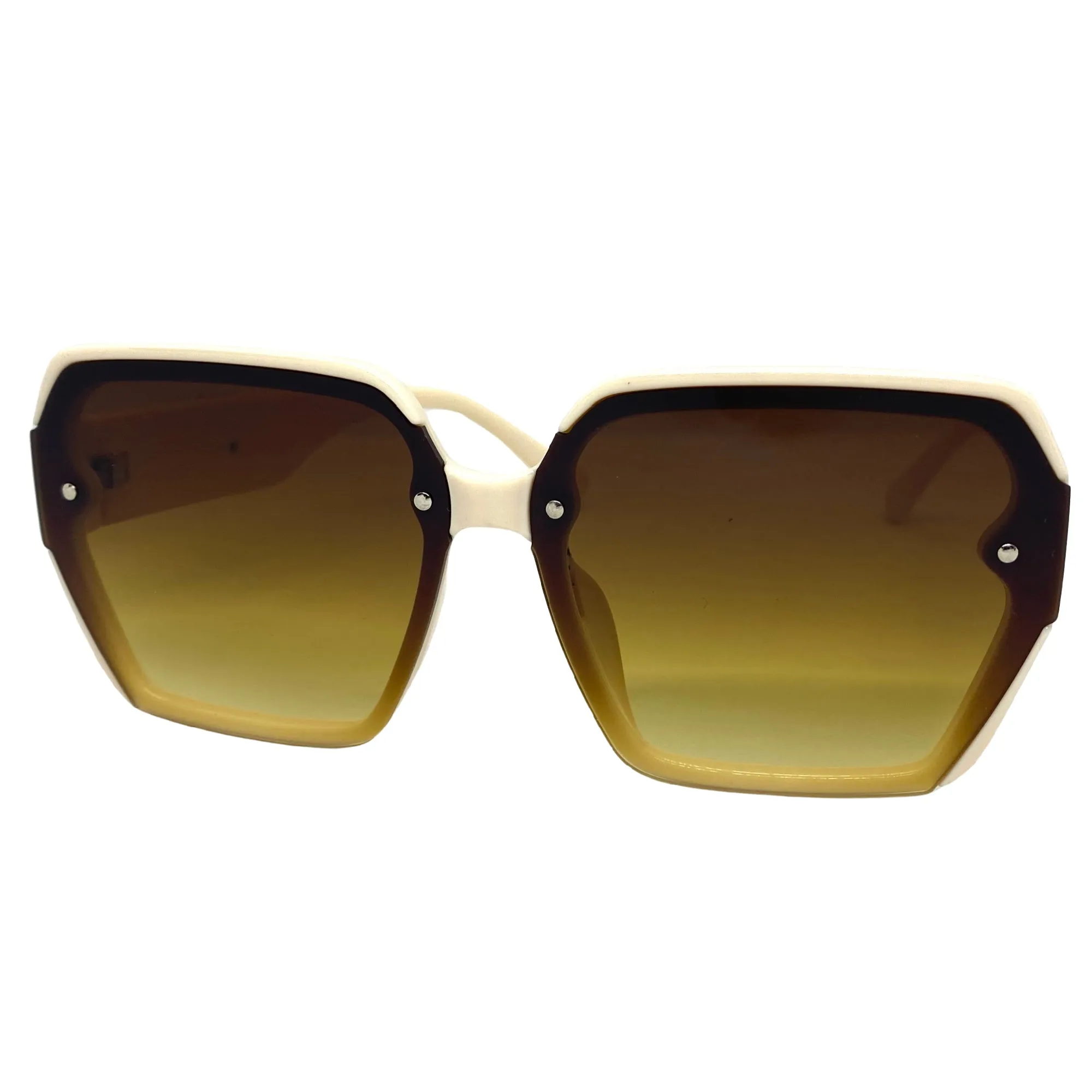 Oversized Classic Vintage Retro Style SUNGLASSES Square Cream Frame E1980