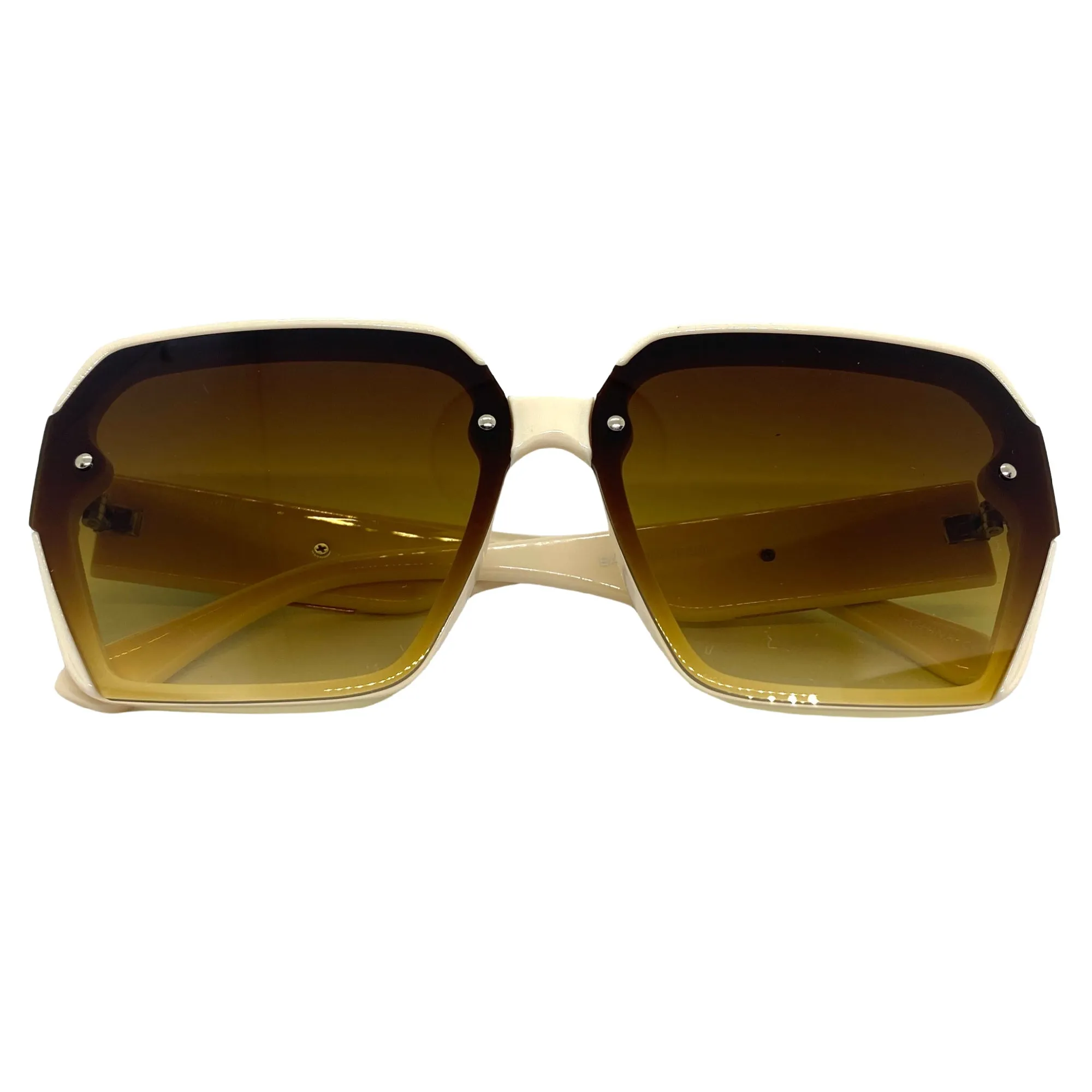Oversized Classic Vintage Retro Style SUNGLASSES Square Cream Frame E1980