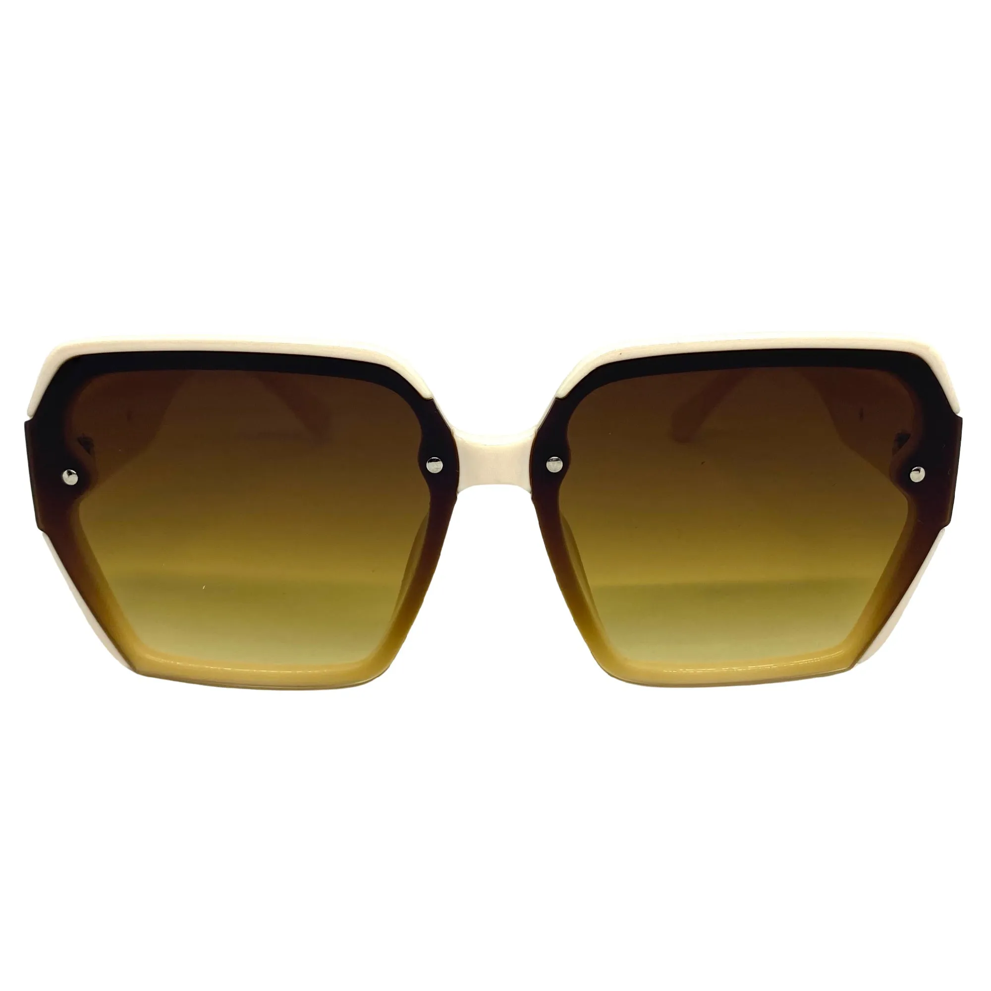 Oversized Classic Vintage Retro Style SUNGLASSES Square Cream Frame E1980