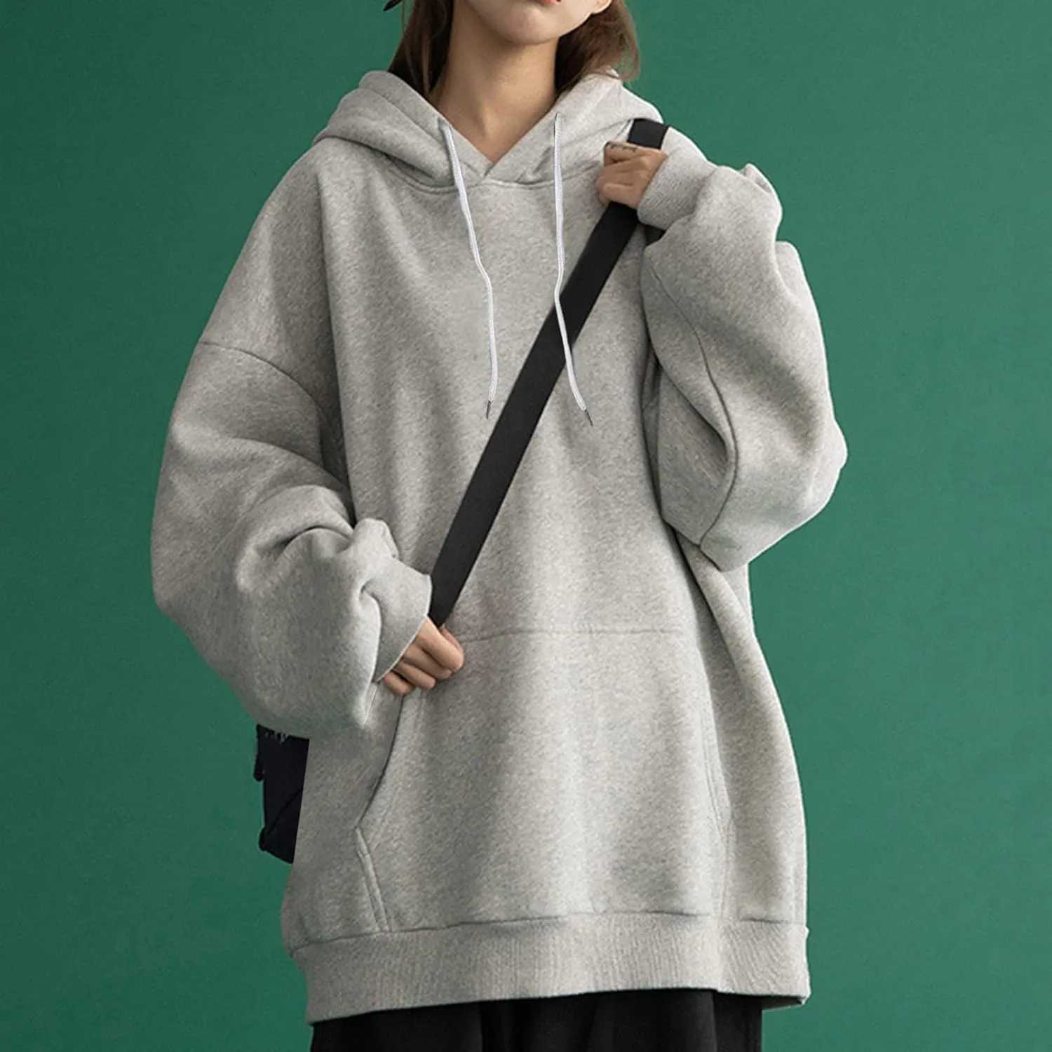 Oversized Hoodies for Teen Girls Y2k Hooded Sweatshirt Women Casual Plain Drop Shoulder Long Sleeve Hoodies Pullover Tops