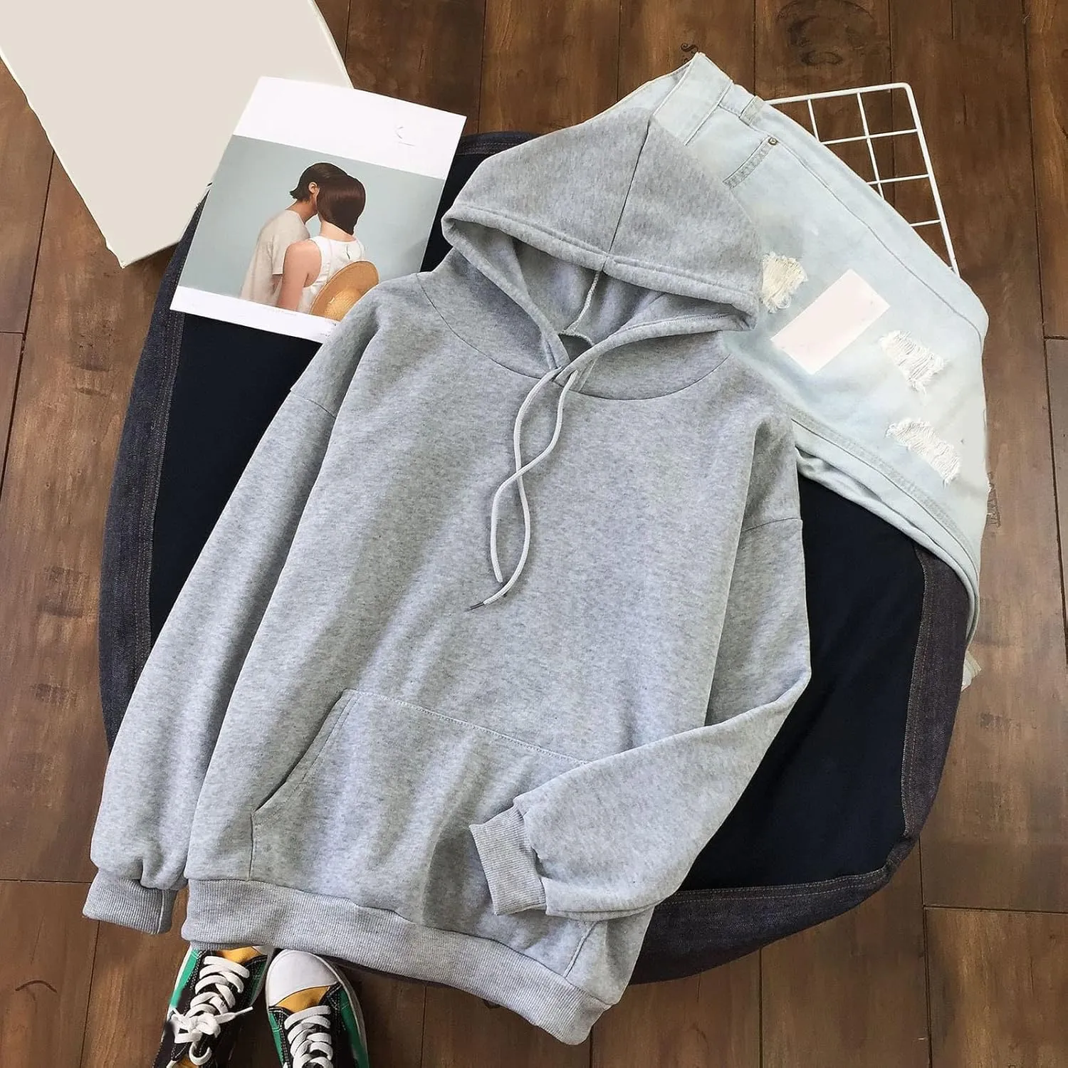 Oversized Hoodies for Teen Girls Y2k Hooded Sweatshirt Women Casual Plain Drop Shoulder Long Sleeve Hoodies Pullover Tops