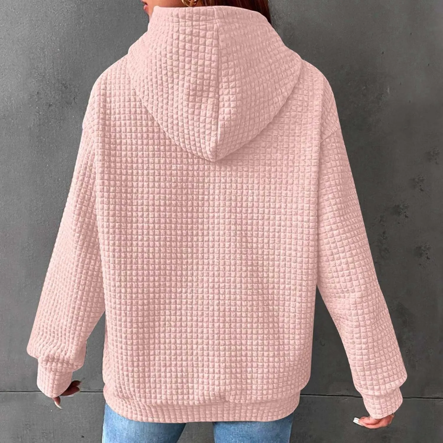 Oversized Hoodies for Women Athleisure Quilted Drawstring Crewneck Sweatshirts Fall Knit Pullover Sweaters with Pocket