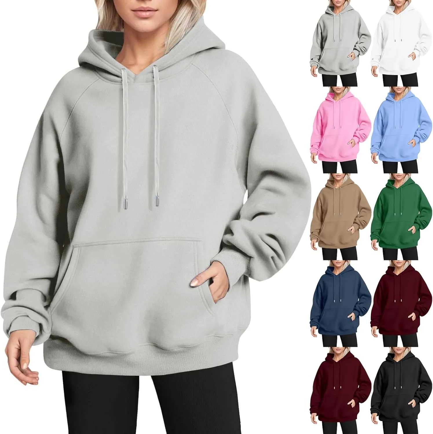 Oversized Hoodies for Women Fleece Plain Hooded Sweatshirts with Pocket Casual Drawstring Pullover Sweaters Y2k Tops