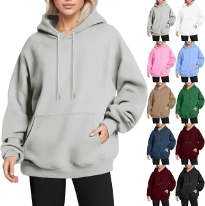 Oversized Hoodies for Women Fleece Plain Hooded Sweatshirts with Pocket Casual Drawstring Pullover Sweaters Y2k Tops