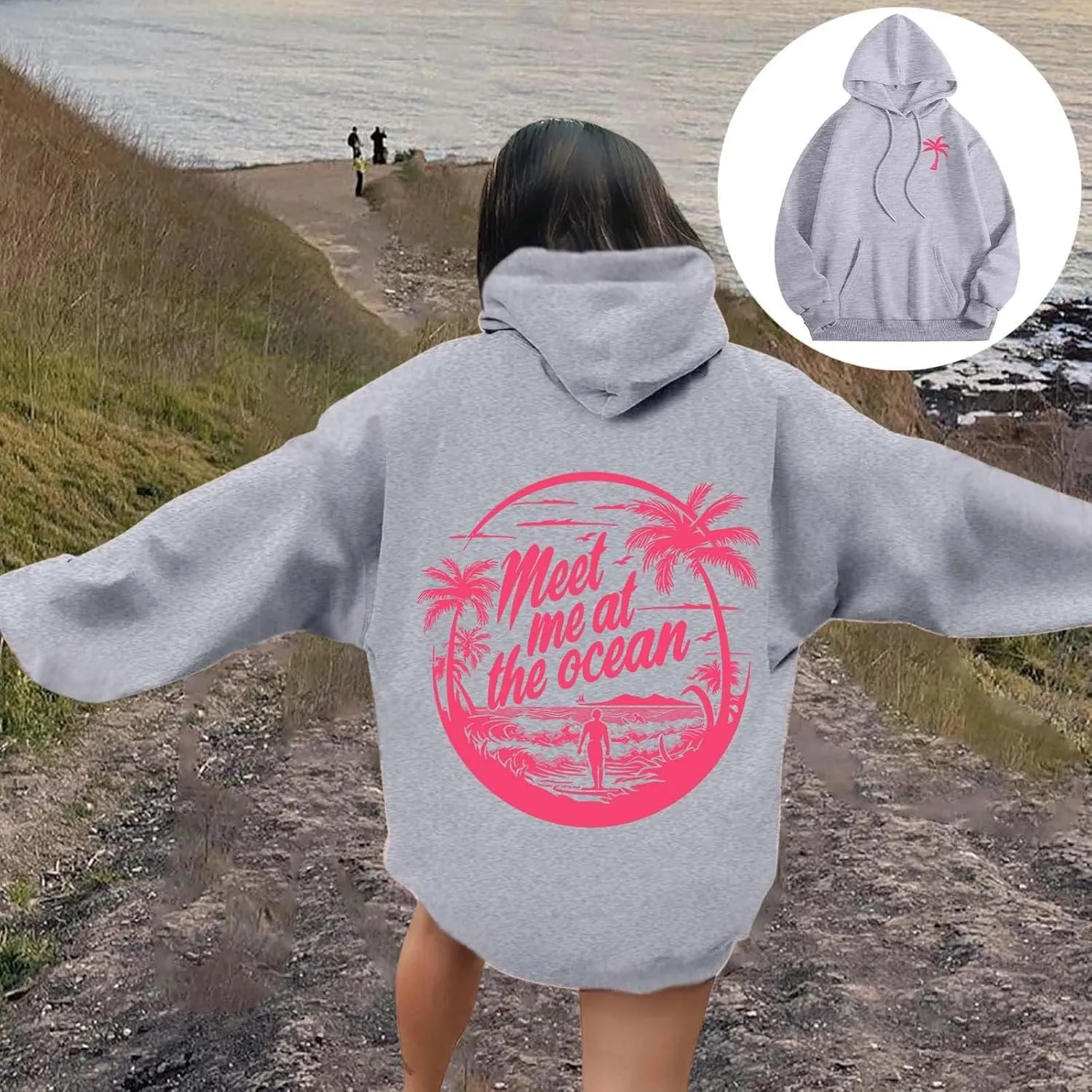 Oversized Hoodies for Women, Teen Girls Preppy Sweatshirt Long Sleeve Y2K Graphic Tees with Pockets