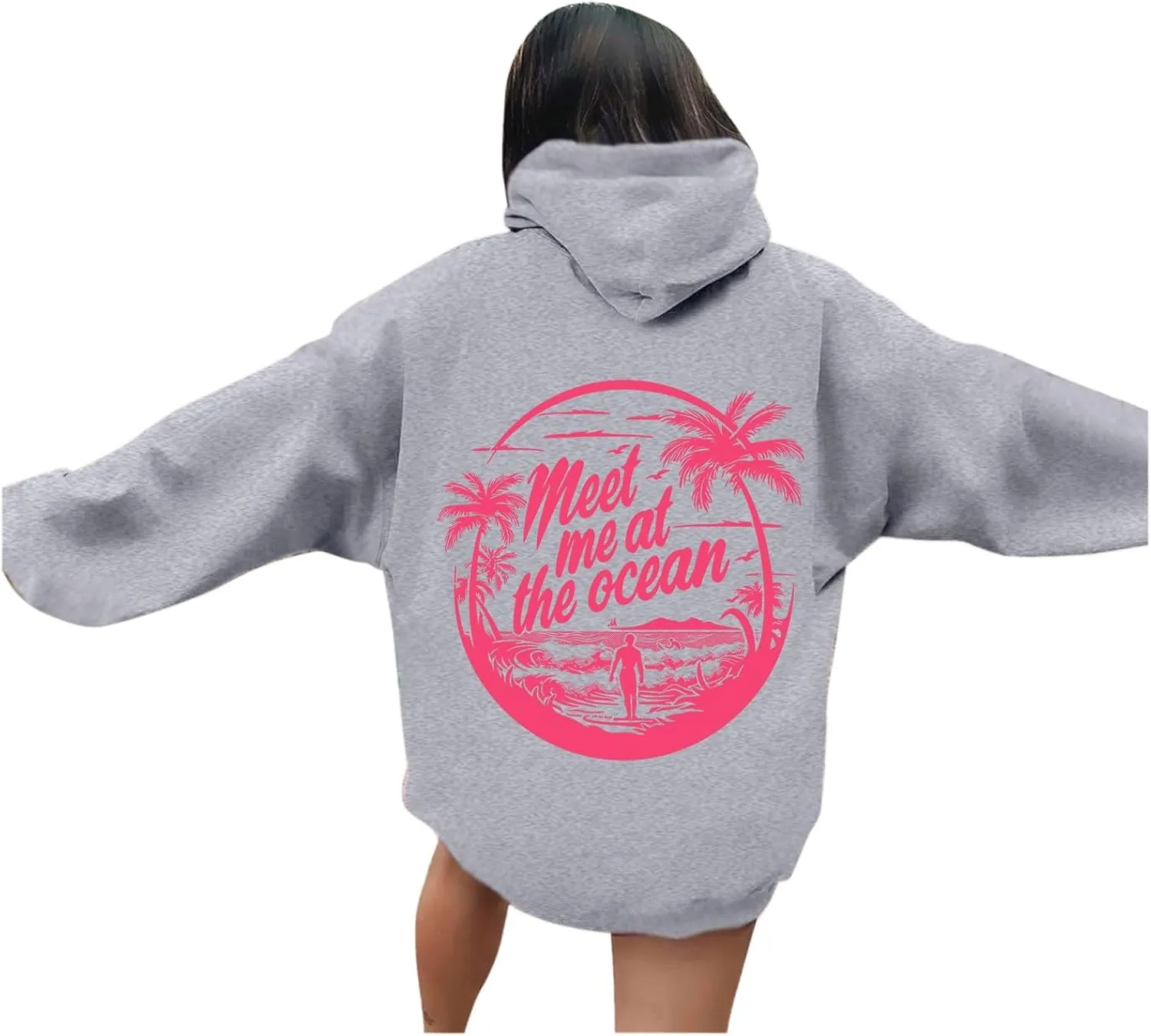Oversized Hoodies for Women, Teen Girls Preppy Sweatshirt Long Sleeve Y2K Graphic Tees with Pockets