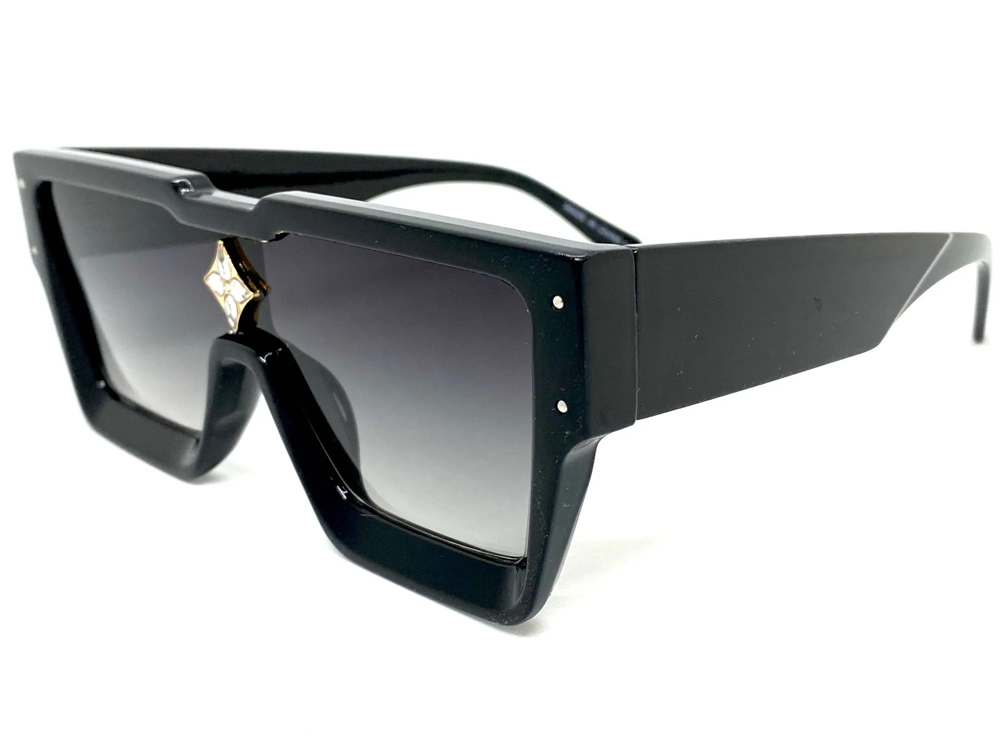 Oversized Modern Luxury Hip Hop Shield Style SUNGLASSES Large Black Frame E1776