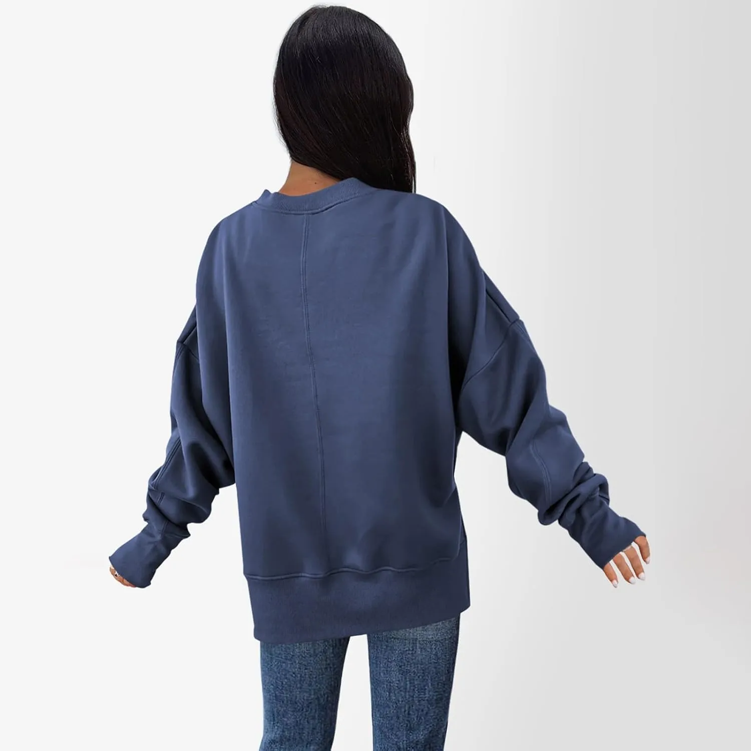 Oversized Sweatshirts Women Casual Loose Fit Crewneck Thumb Hole Sweatshirts High Low Split Hem Trendy Hoodies