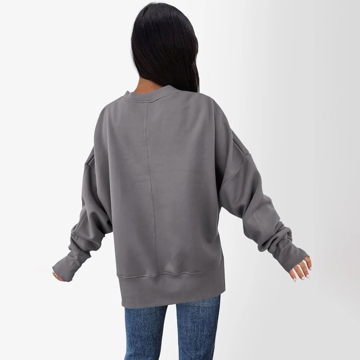 Oversized Sweatshirts Women Casual Loose Fit Crewneck Thumb Hole Sweatshirts High Low Split Hem Trendy Hoodies