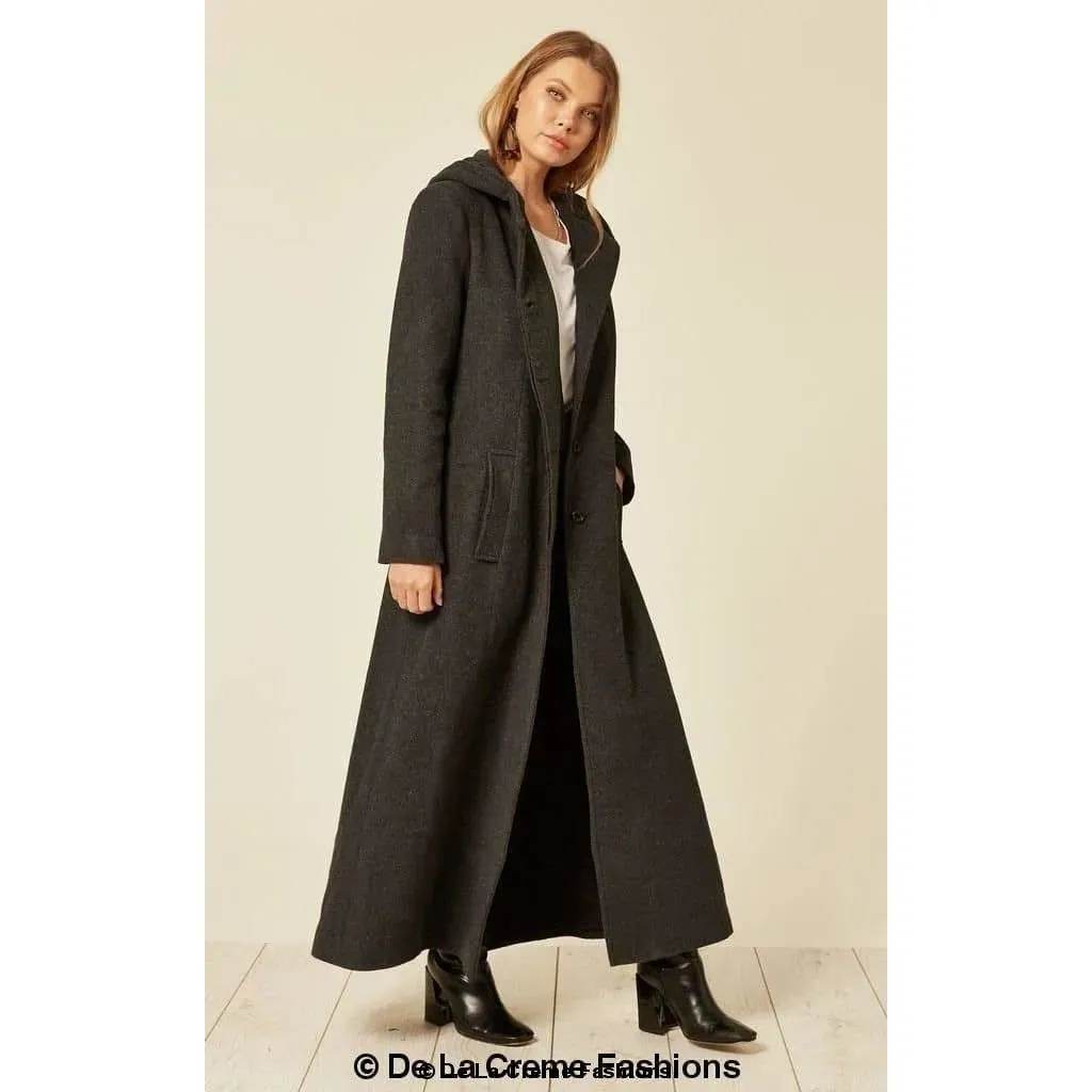 Oversized Wool Blend Hooded Long Coat