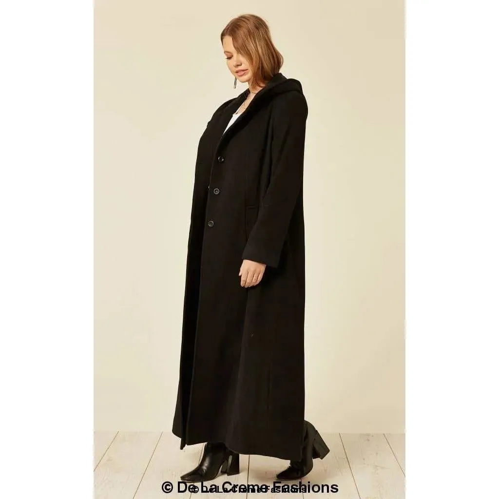 Oversized Wool Blend Hooded Long Coat