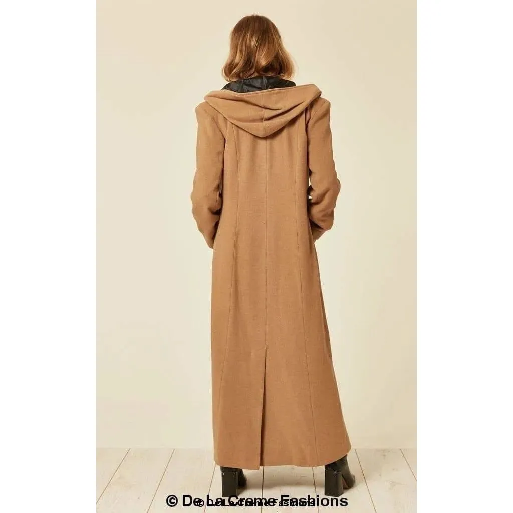 Oversized Wool Blend Hooded Long Coat