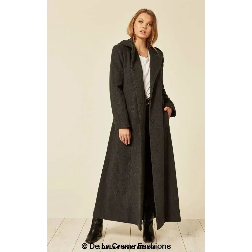 Oversized Wool Blend Hooded Long Coat