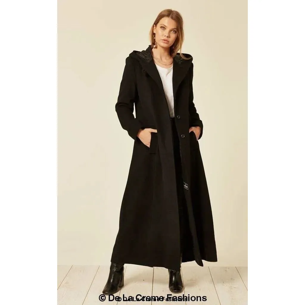 Oversized Wool Blend Hooded Long Coat