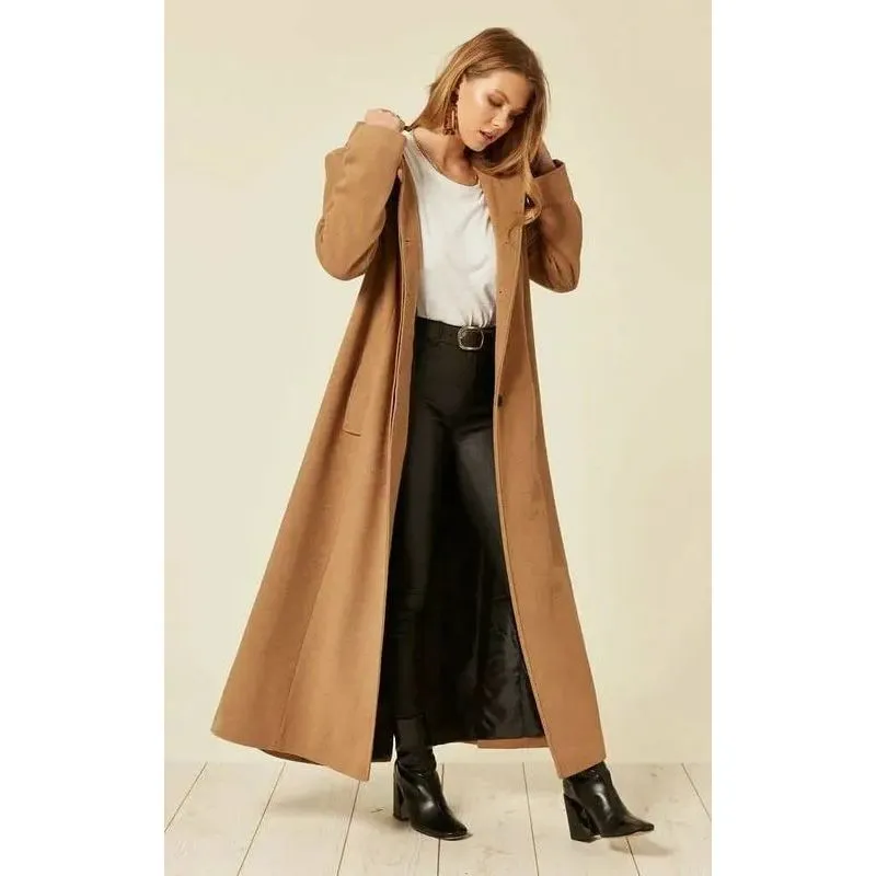 Oversized Wool Blend Hooded Long Coat