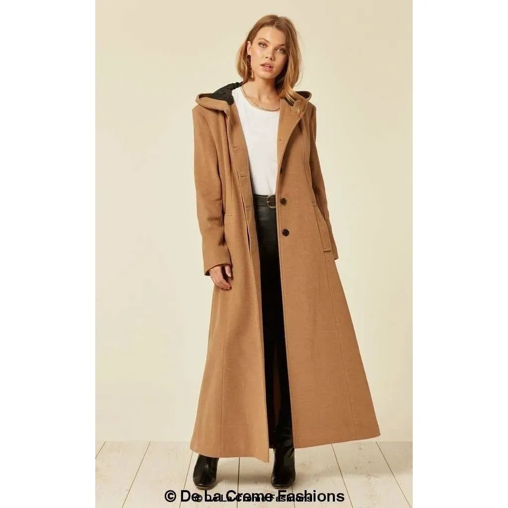 Oversized Wool Blend Hooded Long Coat