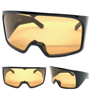 Oversized Wrap Around Futuristic Modern Shield Style SUNGLASSES Huge Black Frame 80606