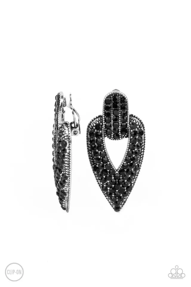 Paparazzi Earring ~ Blinged Out Buckles - Black
