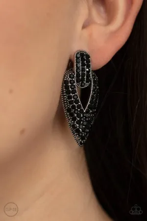 Paparazzi Earring ~ Blinged Out Buckles - Black