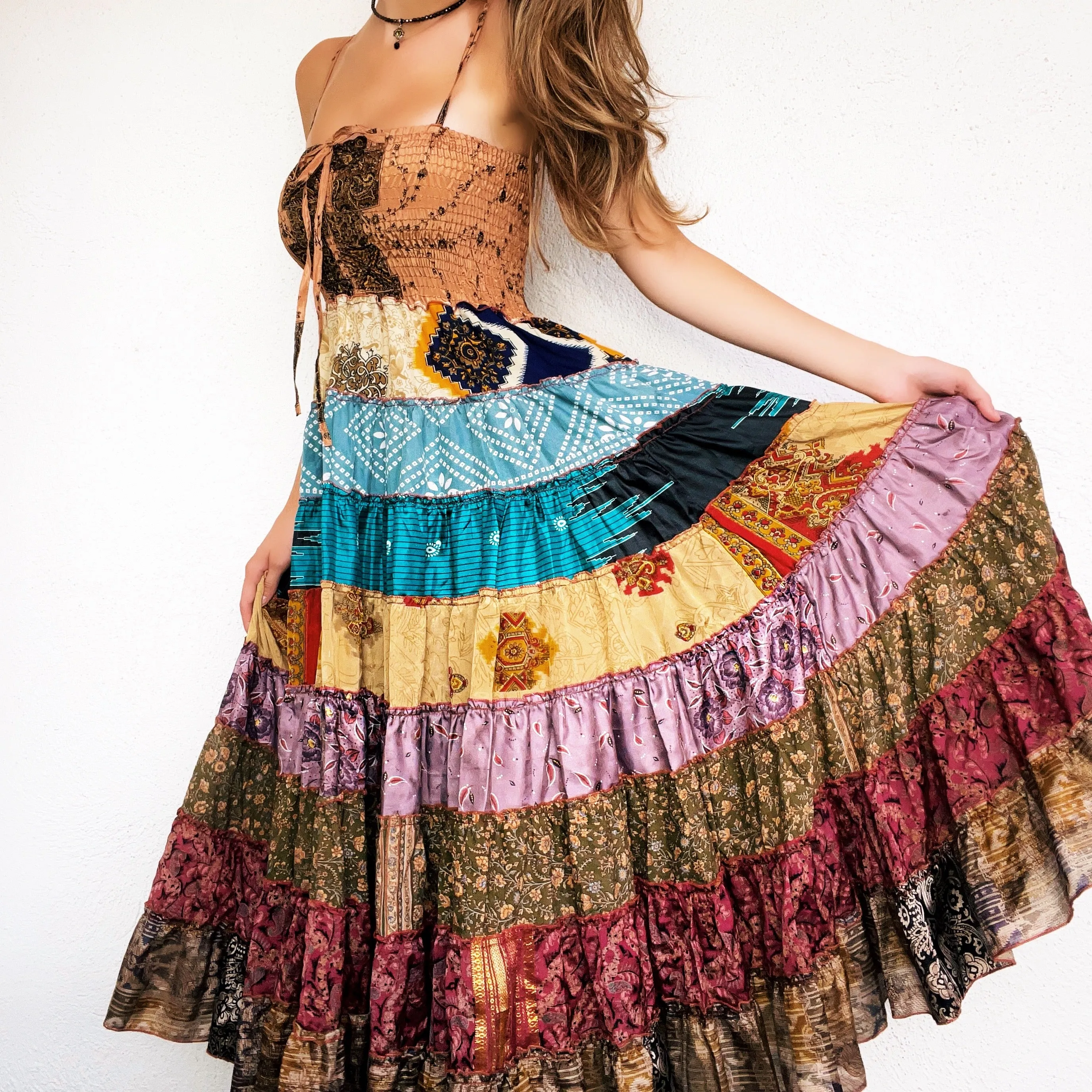 Patchwork Boho Maxi Dress - Small