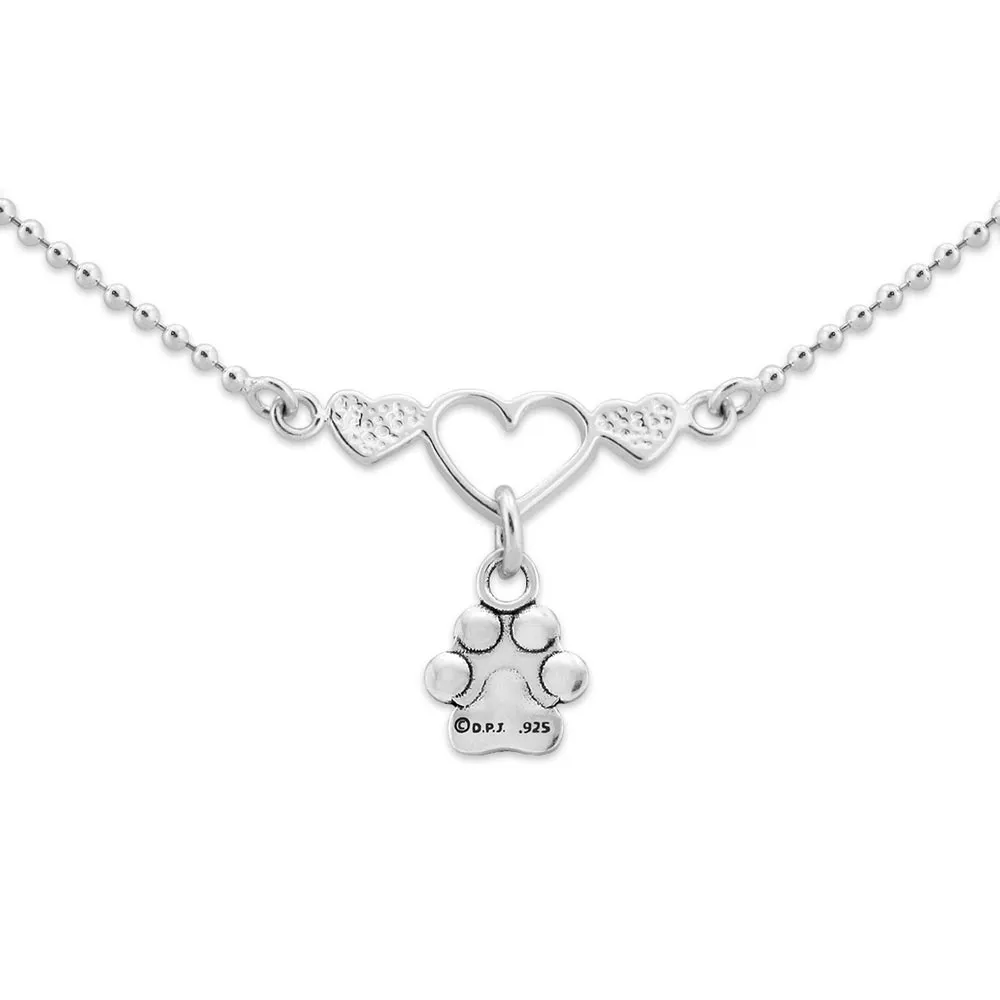 Paw Print Anklet, Sterling Silver One Love Ankle Bracelet w/Puppy Love Paws