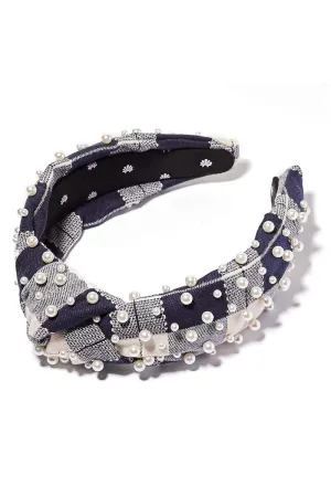 Pearl Plaid Knotted Headband