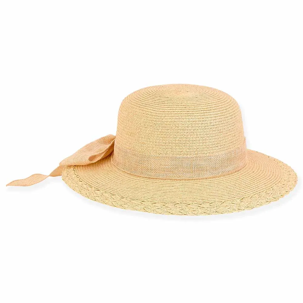 Petite Hats for Small Heads - Linen Bow Straw Wide Brim Sun Hat