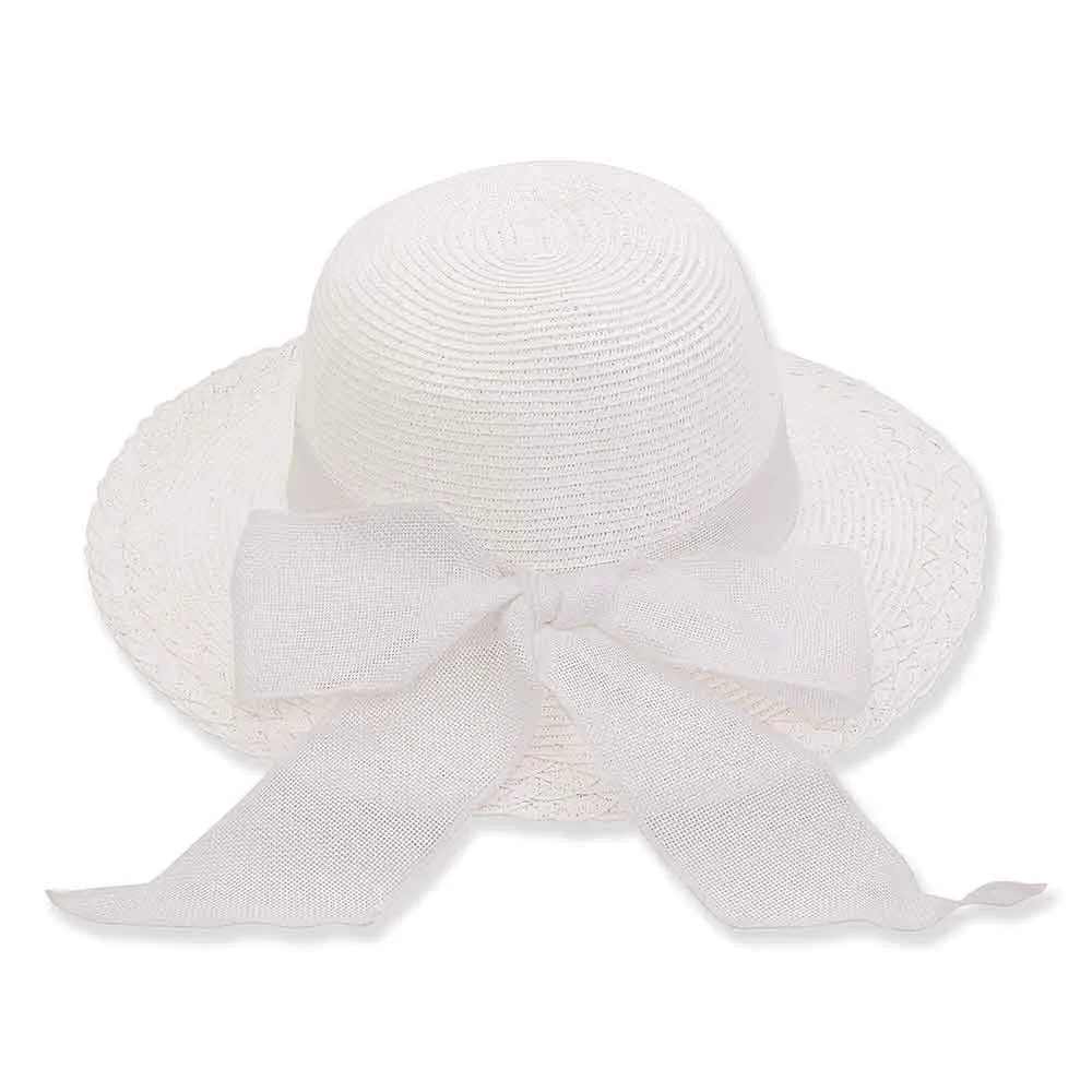 Petite Hats for Small Heads - Linen Bow Straw Wide Brim Sun Hat
