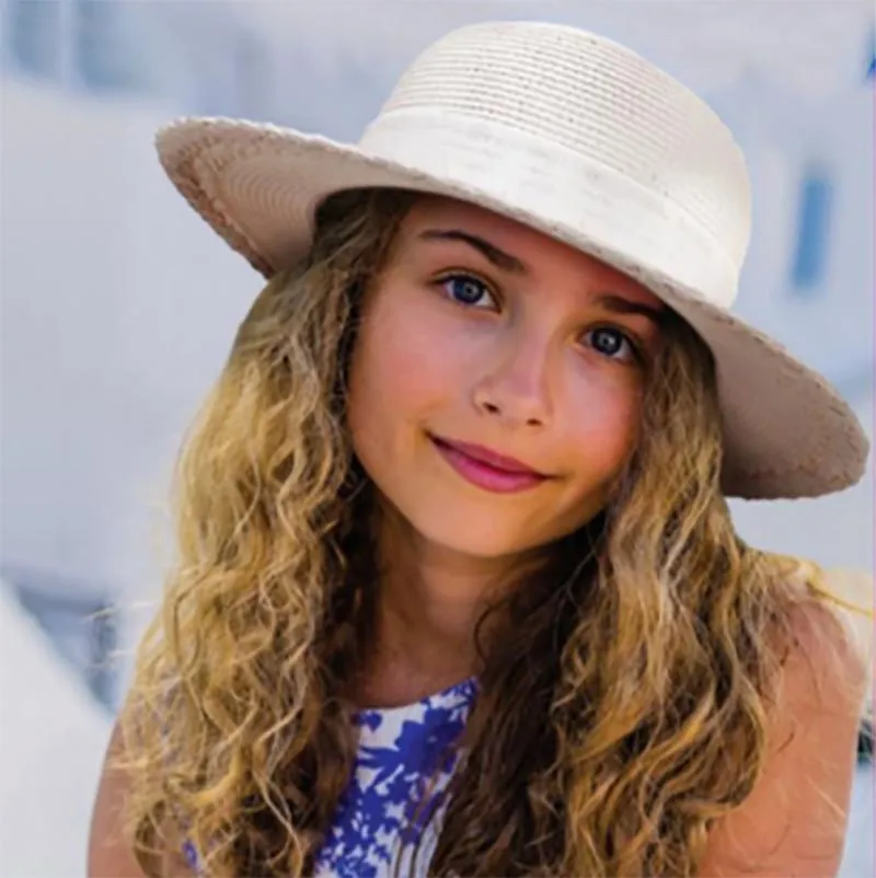 Petite Hats for Small Heads - Linen Bow Straw Wide Brim Sun Hat