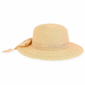 Petite Hats for Small Heads - Linen Bow Straw Wide Brim Sun Hat