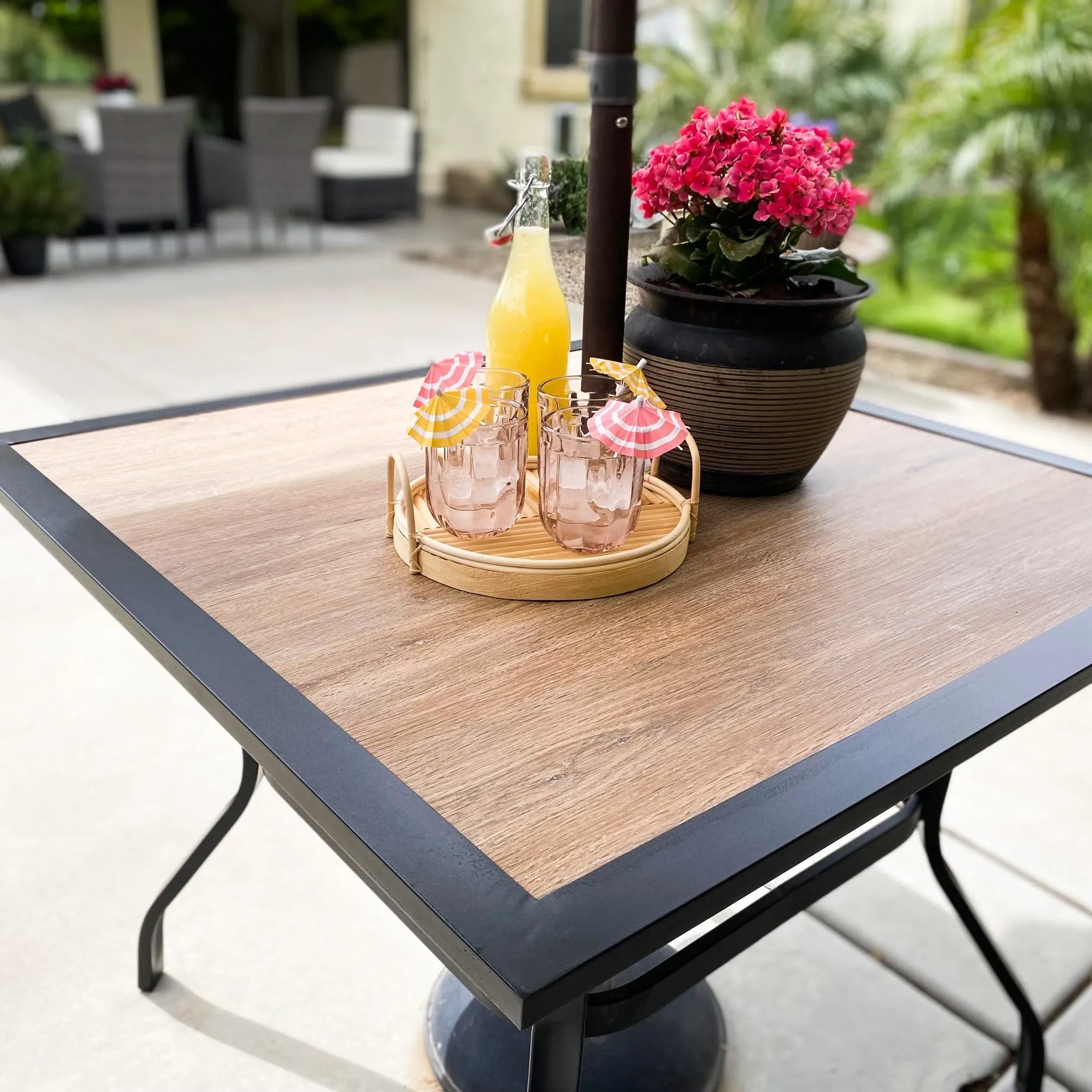 PHI VILLA 5-Piece Patio Dining Set 4 Fixed Steel Chairs and Dining Table