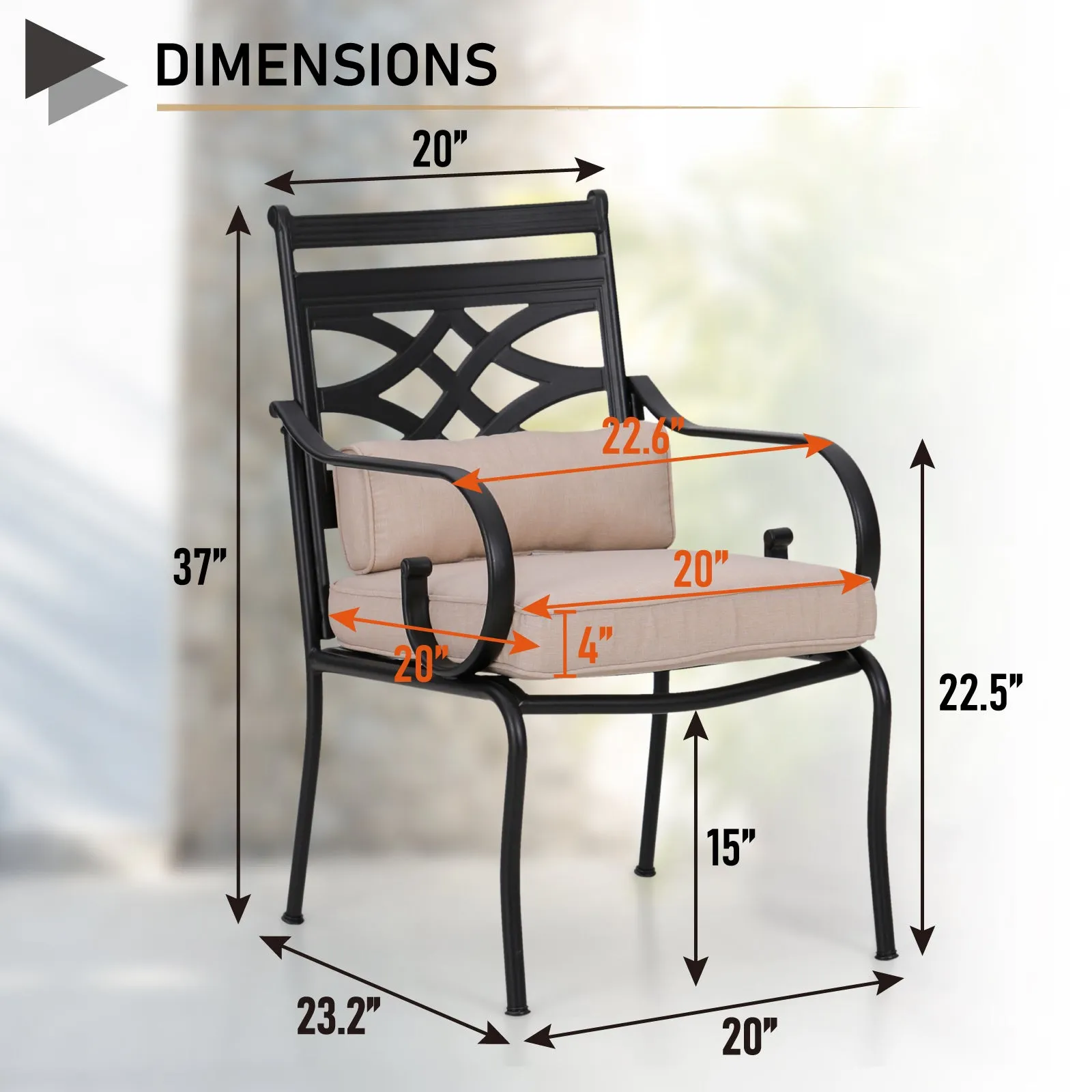 PHI VILLA 5-Piece Patio Dining Set 4 Fixed Steel Chairs and Dining Table