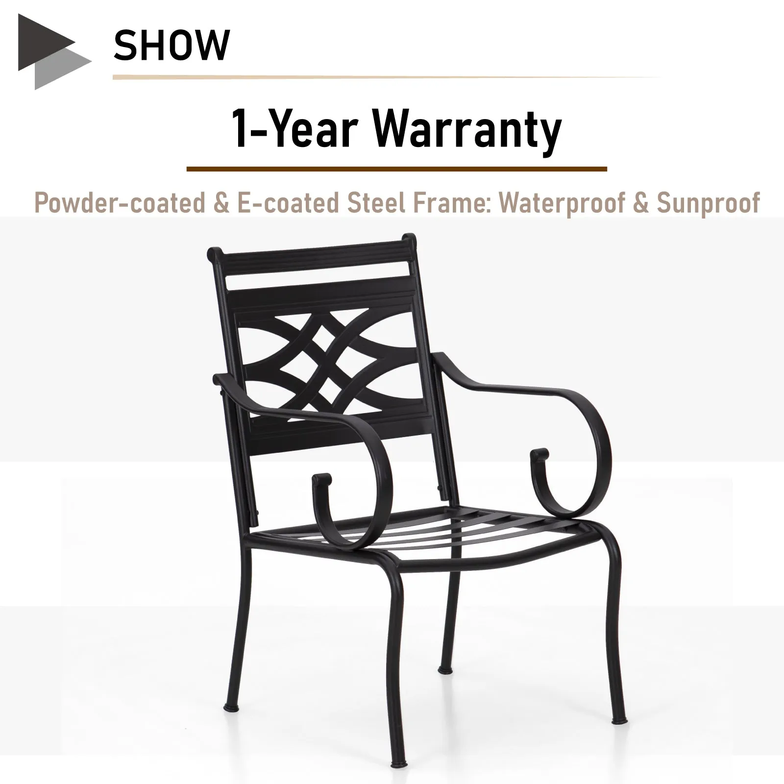 PHI VILLA 5-Piece Patio Dining Set 4 Fixed Steel Chairs and Dining Table