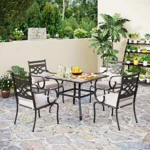 PHI VILLA 5-Piece Patio Dining Set 4 Fixed Steel Chairs and Dining Table