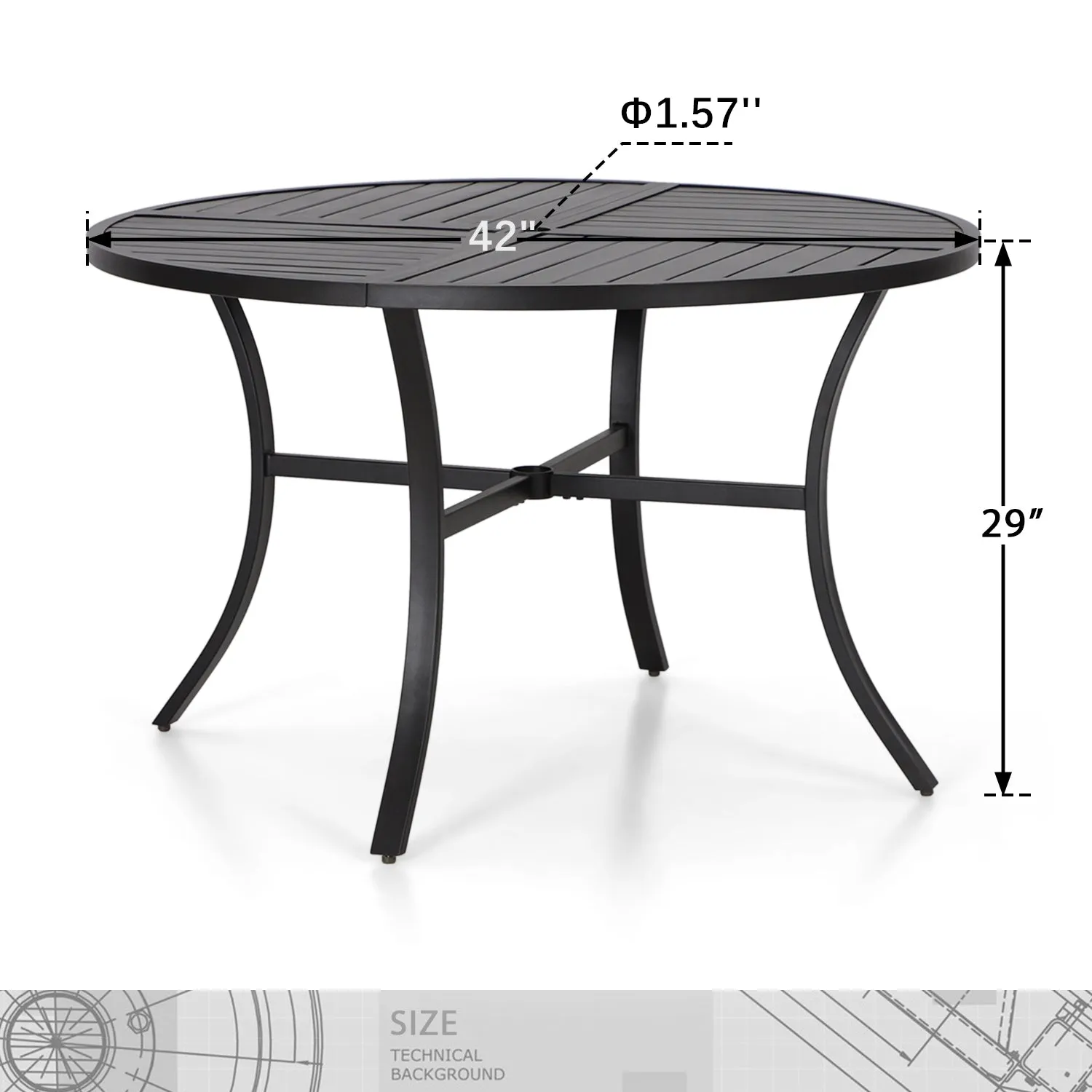 PHI VILLA 5-Piece Patio Dining Set 4 Fixed Steel Chairs and Dining Table