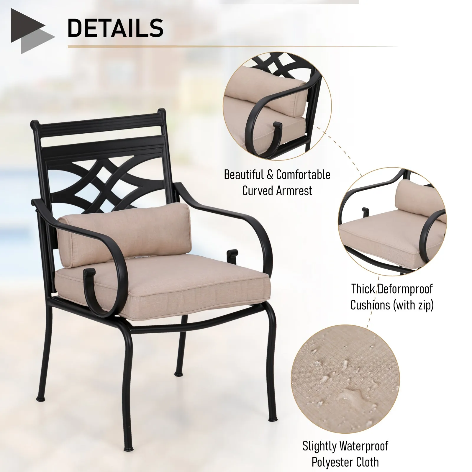 PHI VILLA 5-Piece Patio Dining Set 4 Fixed Steel Chairs and Dining Table
