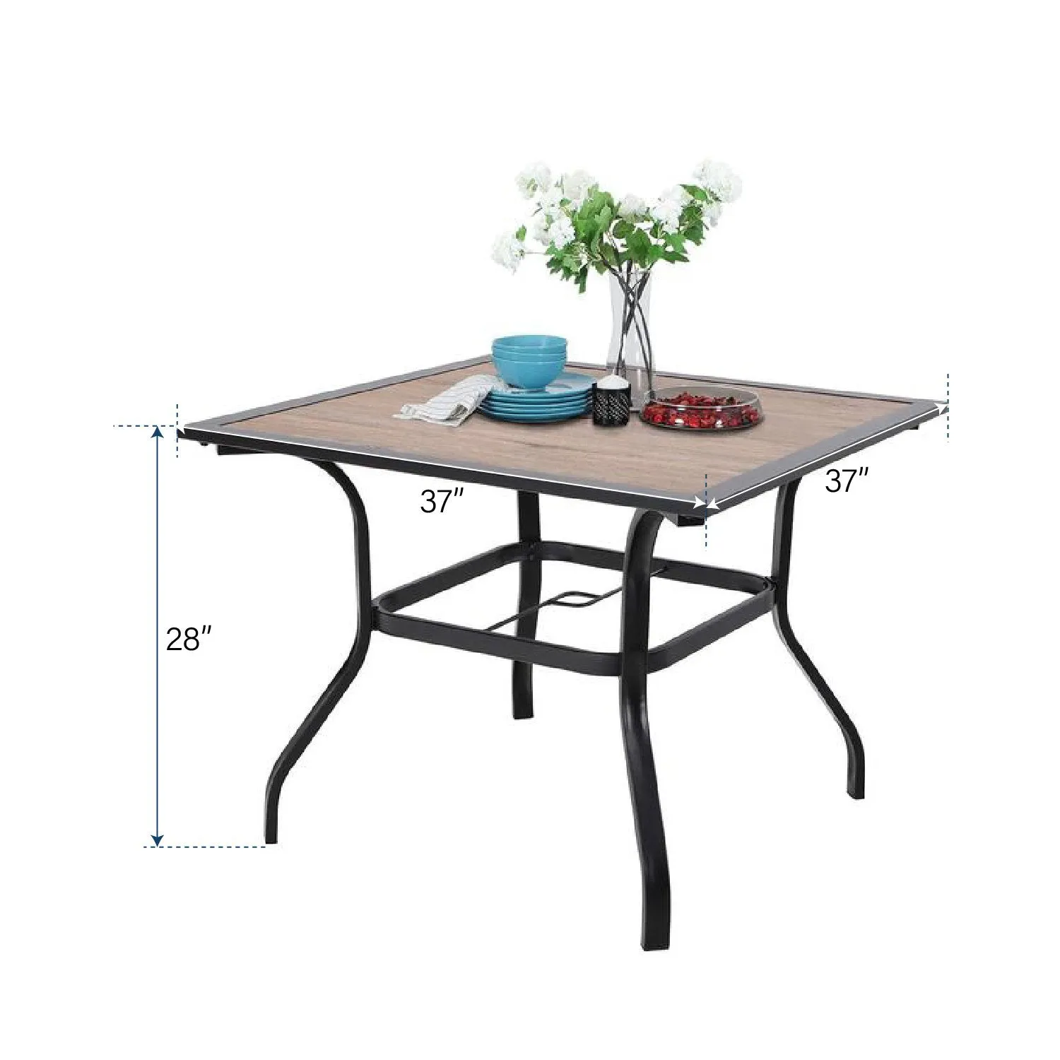 PHI VILLA 5-Piece Patio Dining Set 4 Fixed Steel Chairs and Dining Table