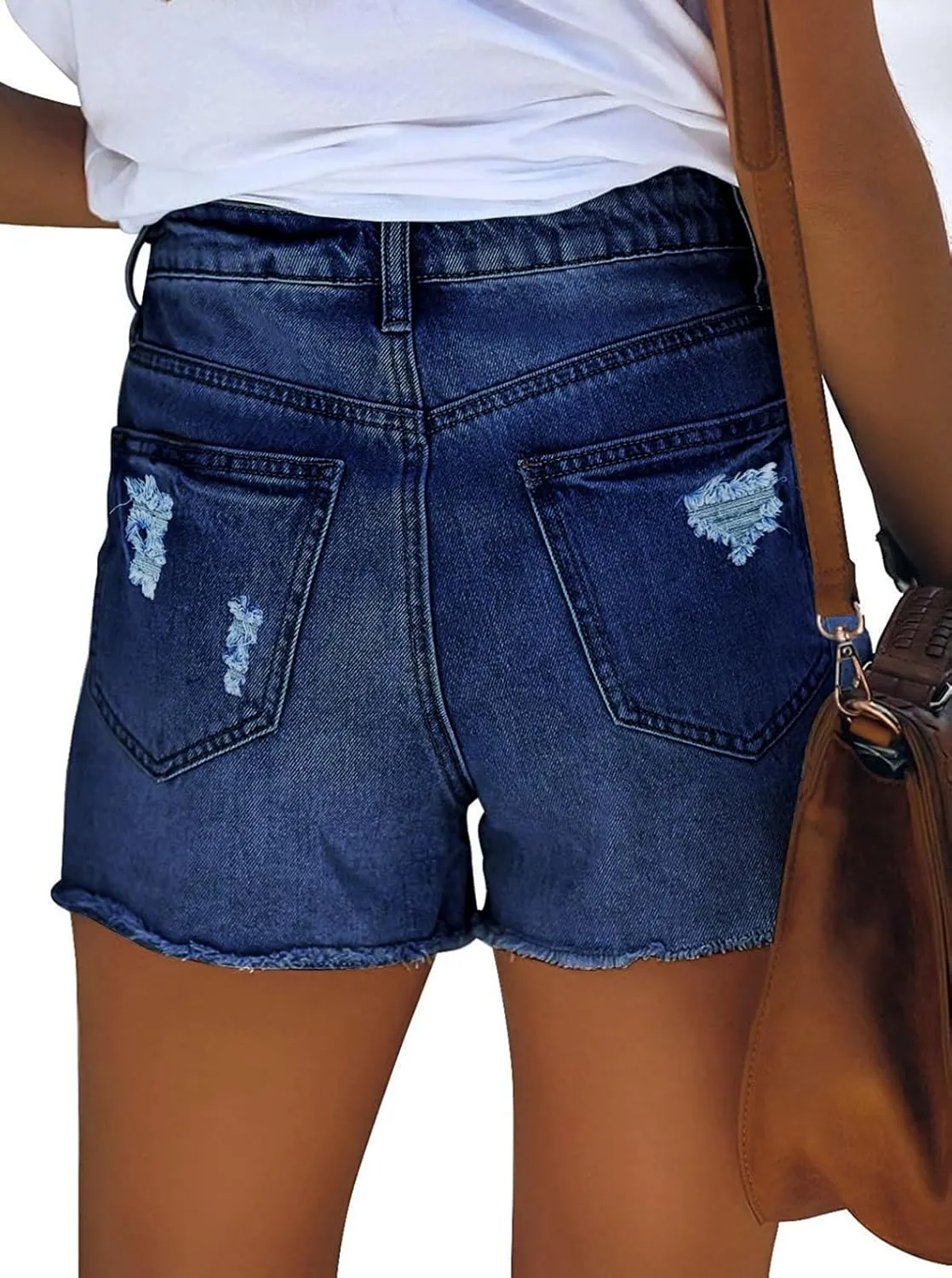 Pink Queen Women's High Waisted Denim Shorts Casual Ripped Summer Hot Short Jeans Frayed Distressed Jeans Shorts with Pockets