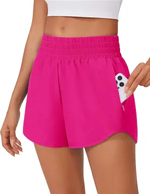 PINSPARK High Waisted Running Shorts for Women 3" Inseam Mesh Liner Quick Dry Sport Athletic Workout Shorts with Zip Pockets