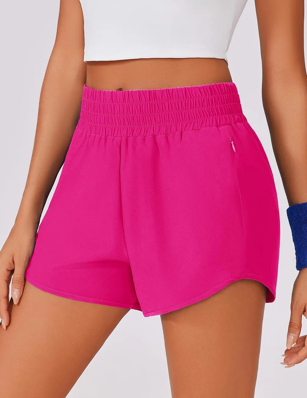 PINSPARK High Waisted Running Shorts for Women 3" Inseam Mesh Liner Quick Dry Sport Athletic Workout Shorts with Zip Pockets