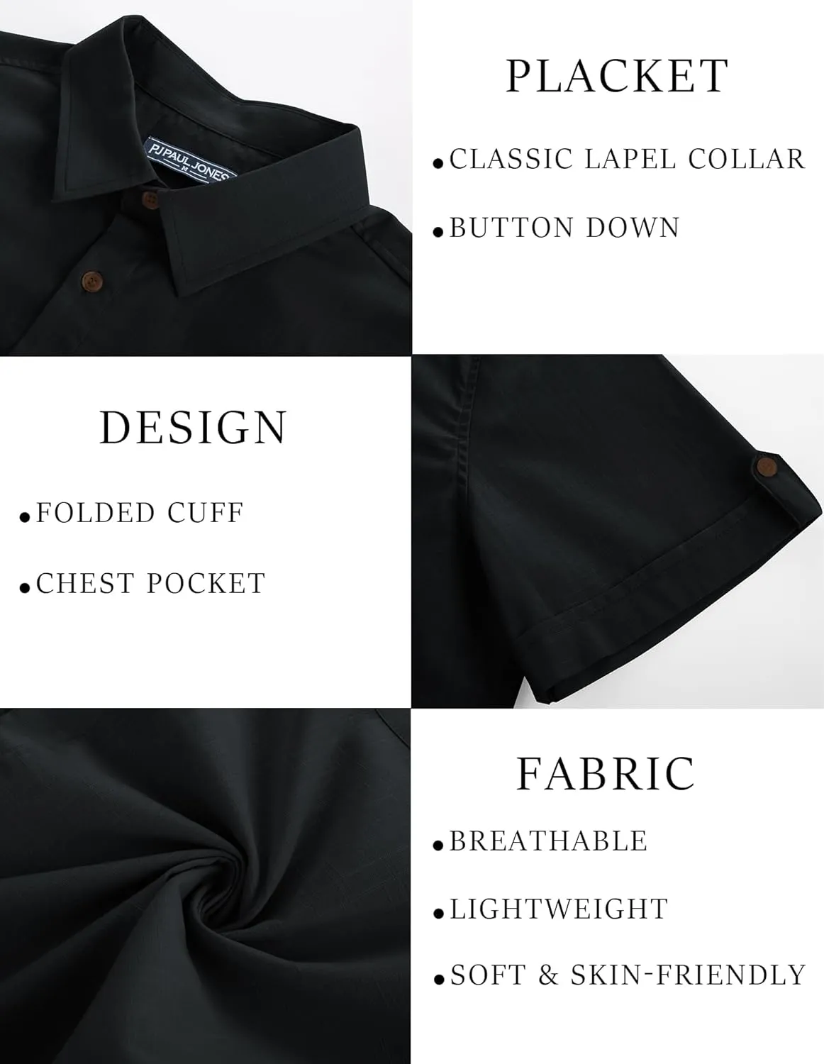 PJ PAUL JONES Mens Short Sleeve Cotton Shirts Lightweight Button Down Shirt Casual Summer Shirts for Men