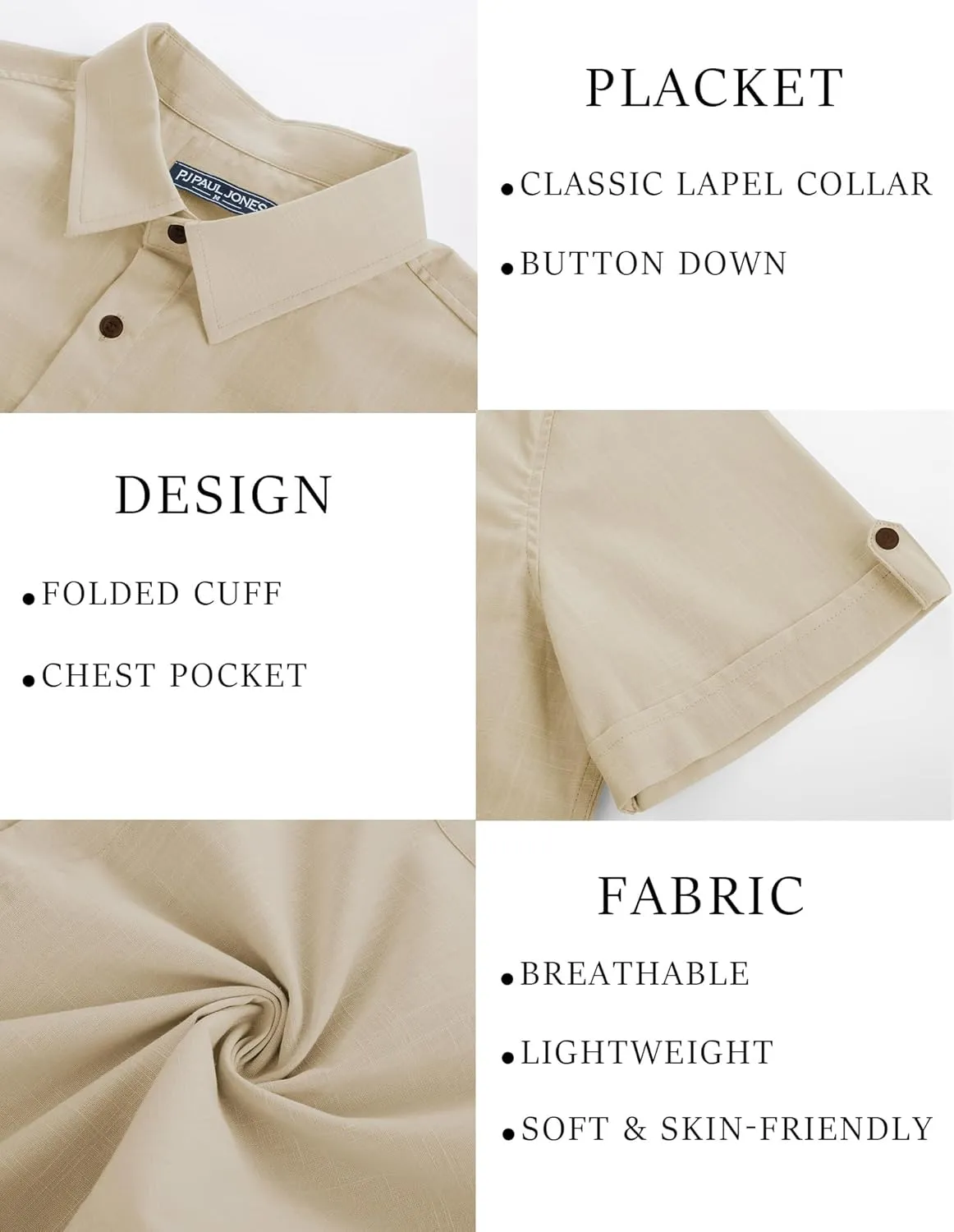 PJ PAUL JONES Mens Short Sleeve Cotton Shirts Lightweight Button Down Shirt Casual Summer Shirts for Men