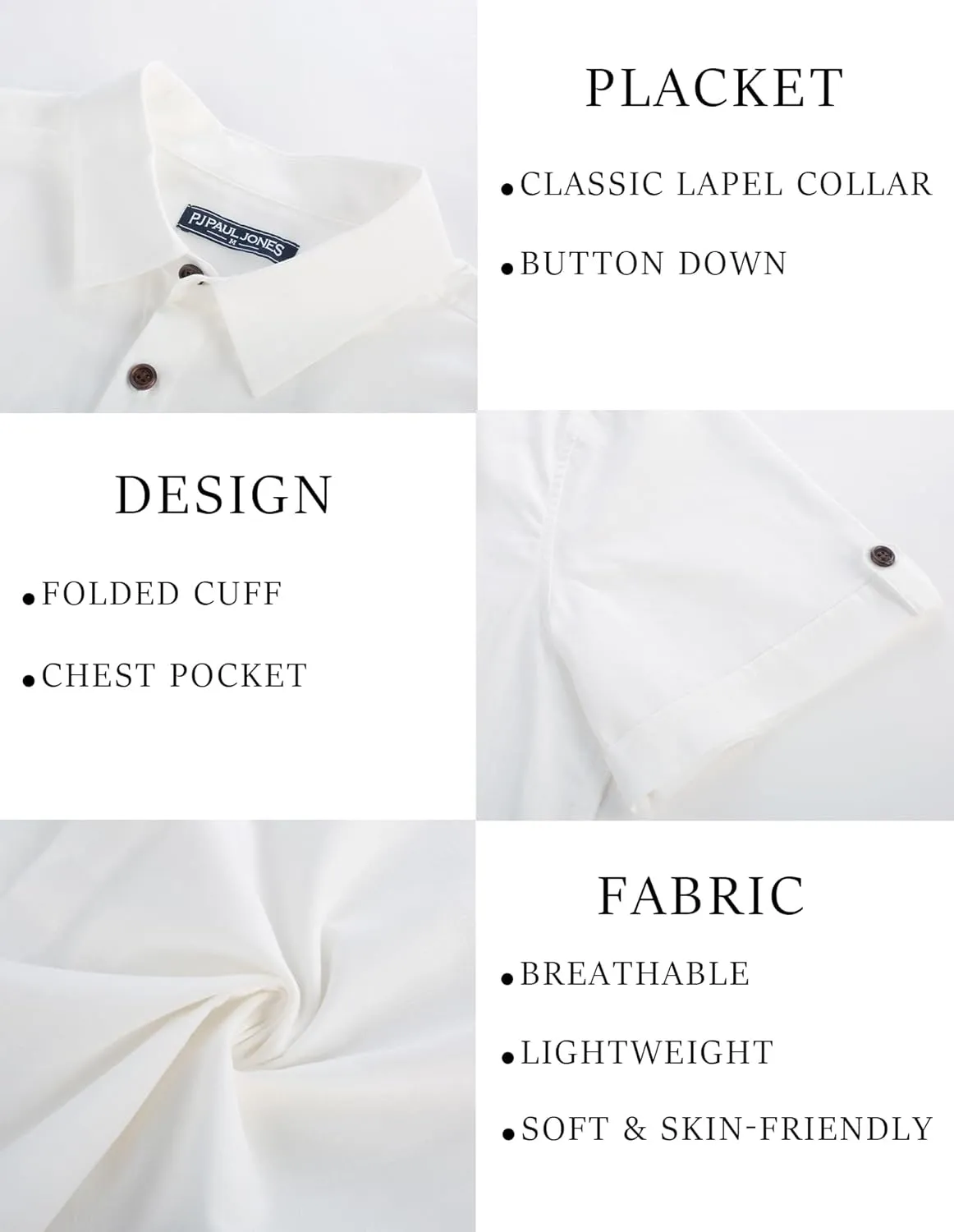 PJ PAUL JONES Mens Short Sleeve Cotton Shirts Lightweight Button Down Shirt Casual Summer Shirts for Men