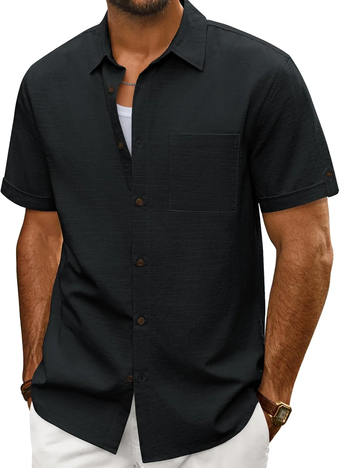 PJ PAUL JONES Mens Short Sleeve Cotton Shirts Lightweight Button Down Shirt Casual Summer Shirts for Men