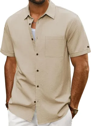 PJ PAUL JONES Mens Short Sleeve Cotton Shirts Lightweight Button Down Shirt Casual Summer Shirts for Men