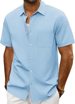 PJ PAUL JONES Mens Short Sleeve Cotton Shirts Lightweight Button Down Shirt Casual Summer Shirts for Men