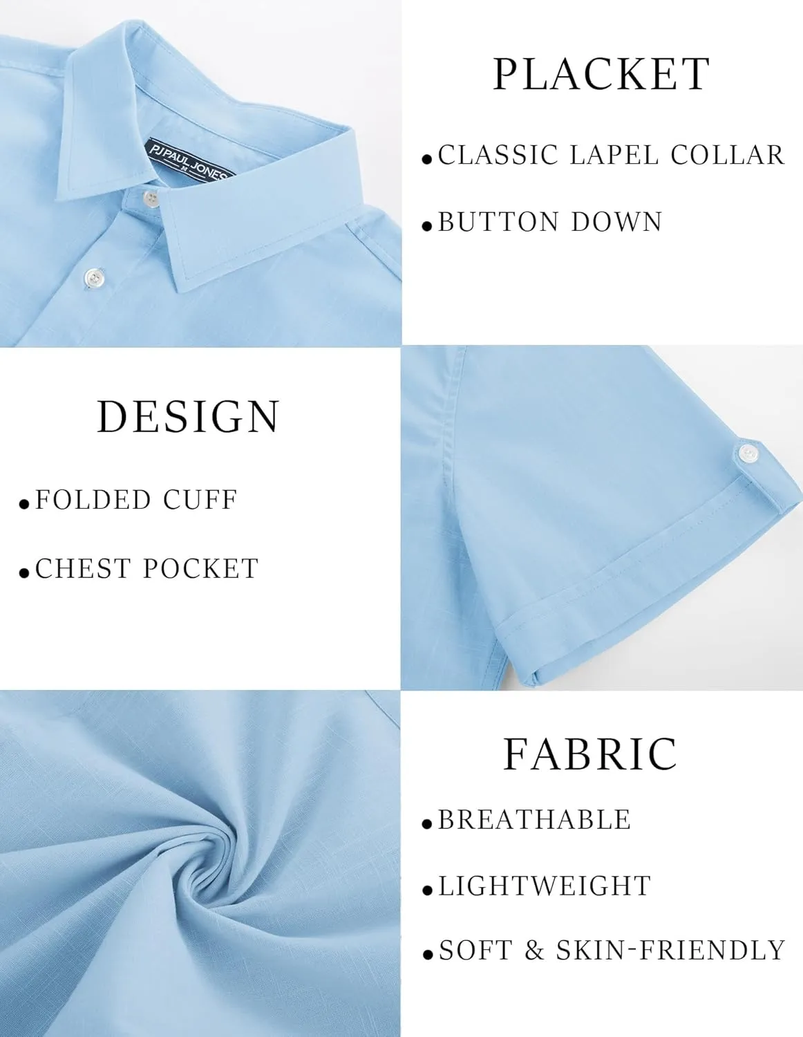 PJ PAUL JONES Mens Short Sleeve Cotton Shirts Lightweight Button Down Shirt Casual Summer Shirts for Men