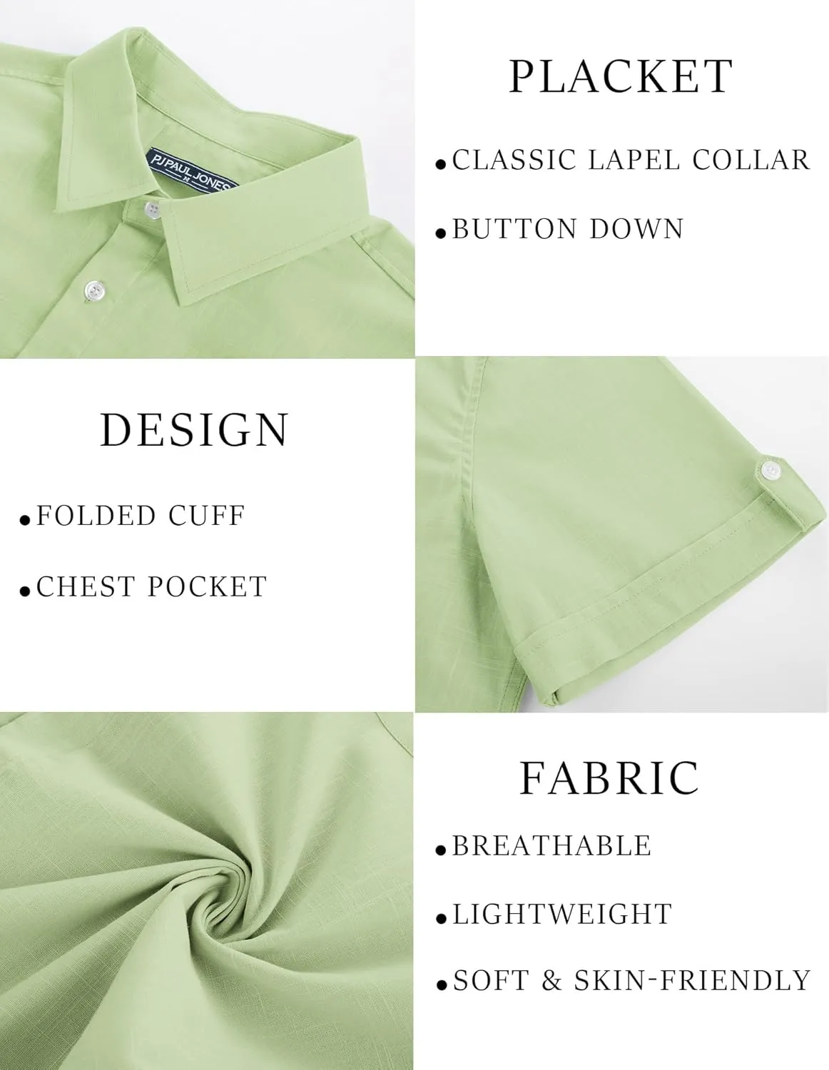 PJ PAUL JONES Mens Short Sleeve Cotton Shirts Lightweight Button Down Shirt Casual Summer Shirts for Men