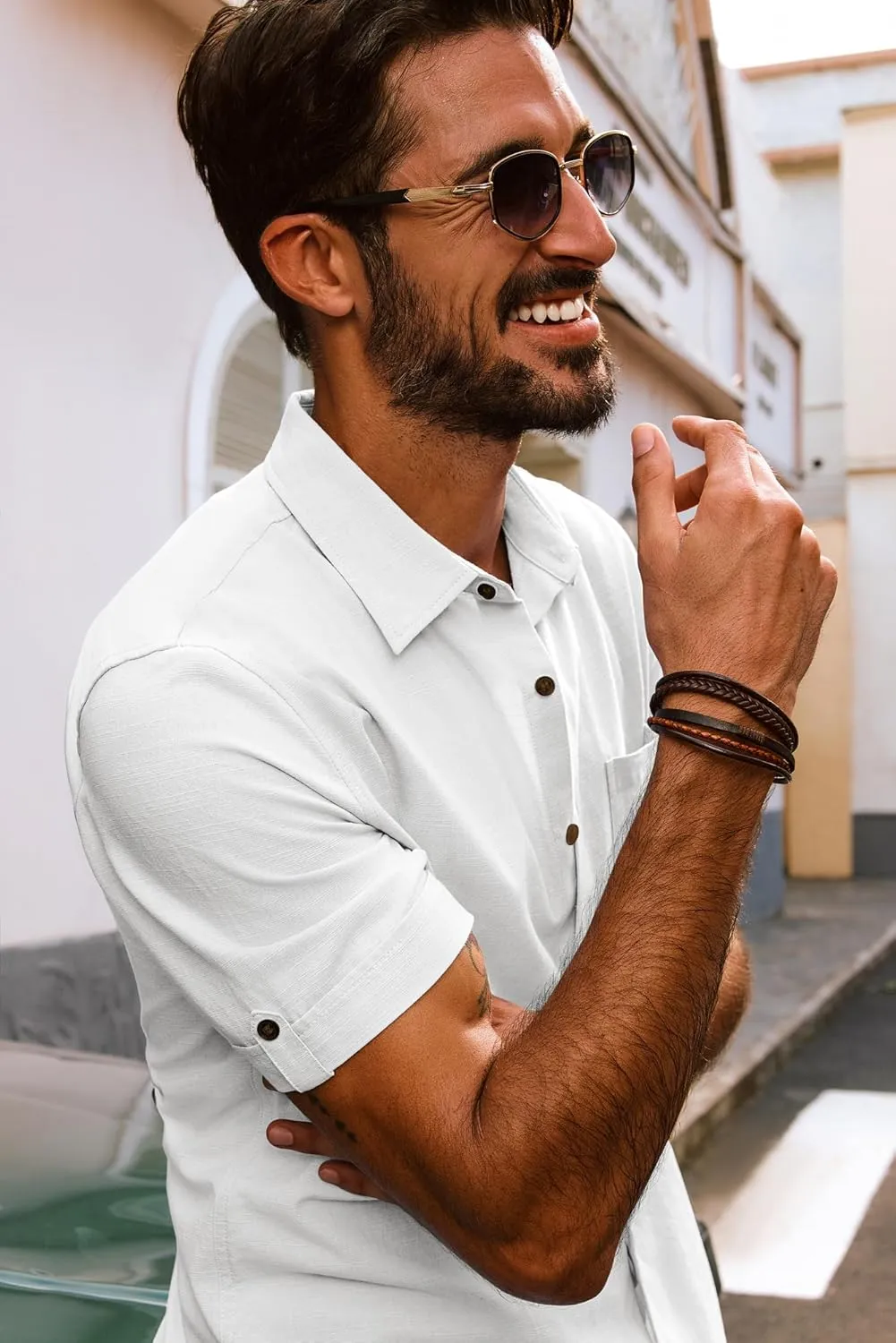 PJ PAUL JONES Mens Short Sleeve Cotton Shirts Lightweight Button Down Shirt Casual Summer Shirts for Men