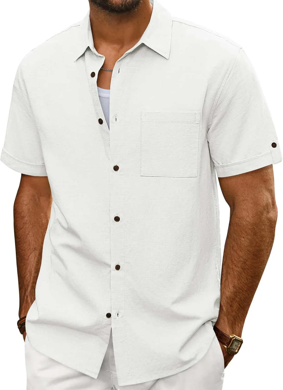 PJ PAUL JONES Mens Short Sleeve Cotton Shirts Lightweight Button Down Shirt Casual Summer Shirts for Men
